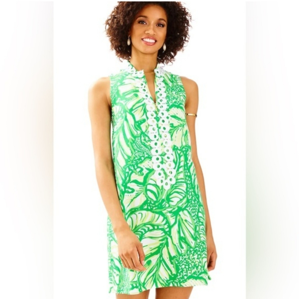 Lilly Pulitzer Jane Shift Dress Toucan Green Coco Loca Leaf Print Size 0